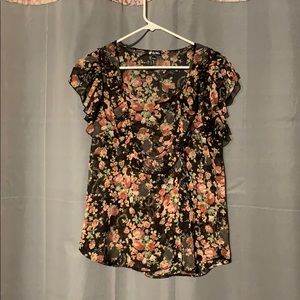 Shear floral Short sleeve blouse